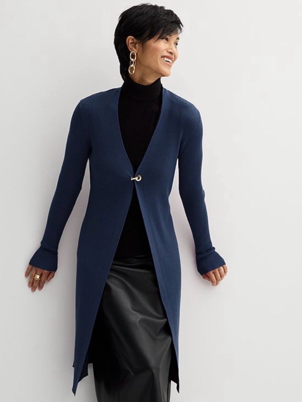 NWT Nine West Blue Ribbed Hardware Long Cardigan - Size XS